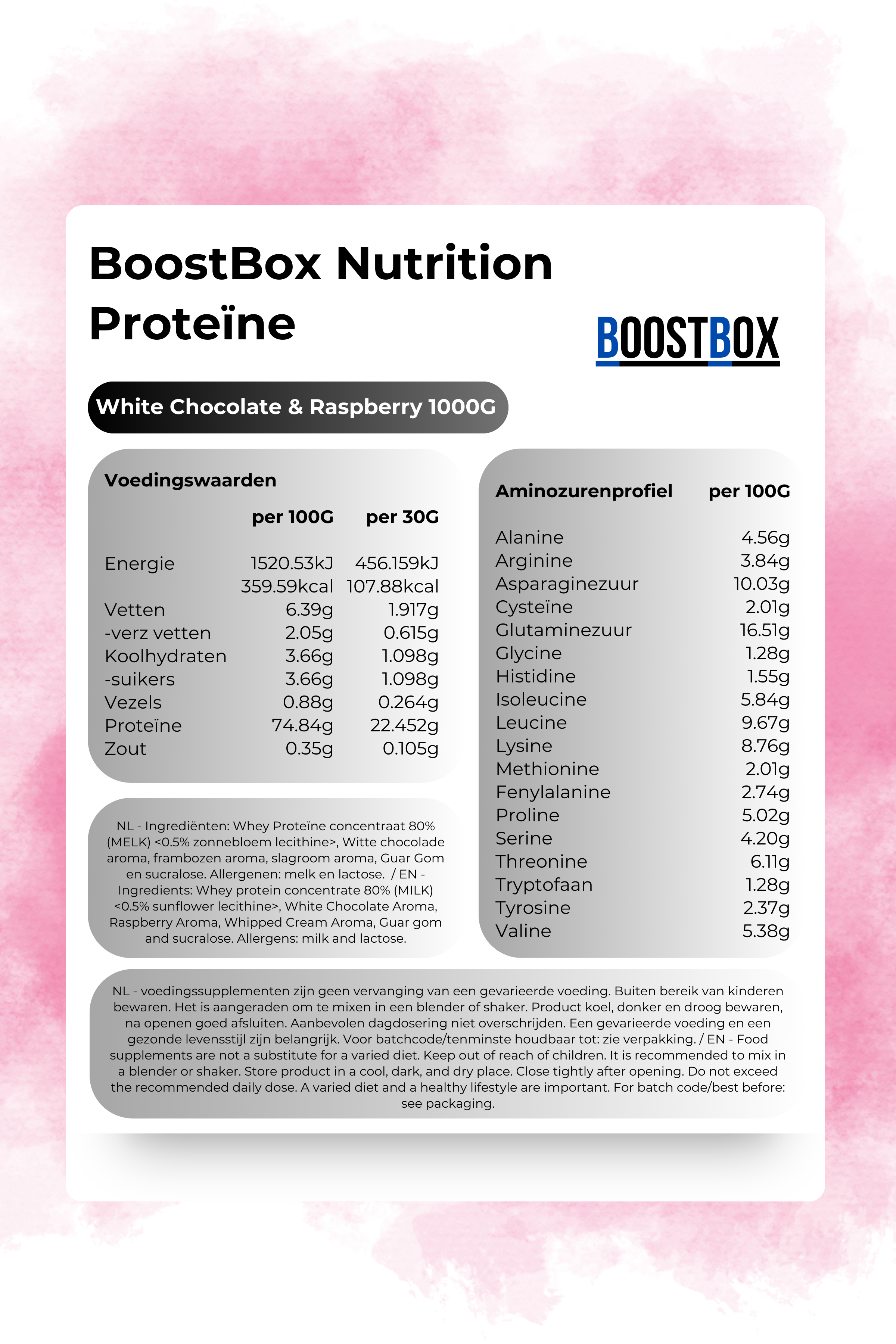 Boostbox Nutrition Whey Proteïne White Chocolate & Raspberry